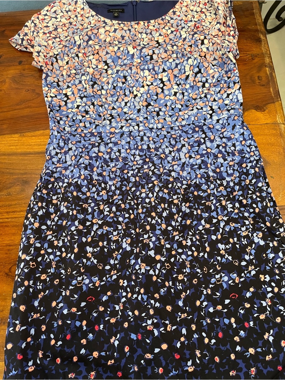 Talbots Blue and Navy Floral Ombre Fit-and-Flare Dress